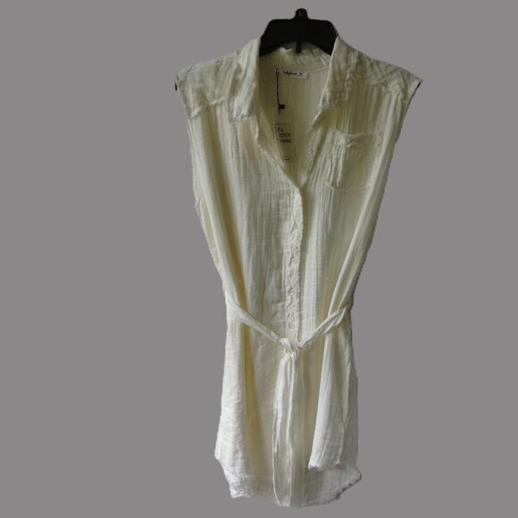 Salty Lemon cover up size M, cream cotton frayed seams button up front ,soft NWT - Picture 1 of 14